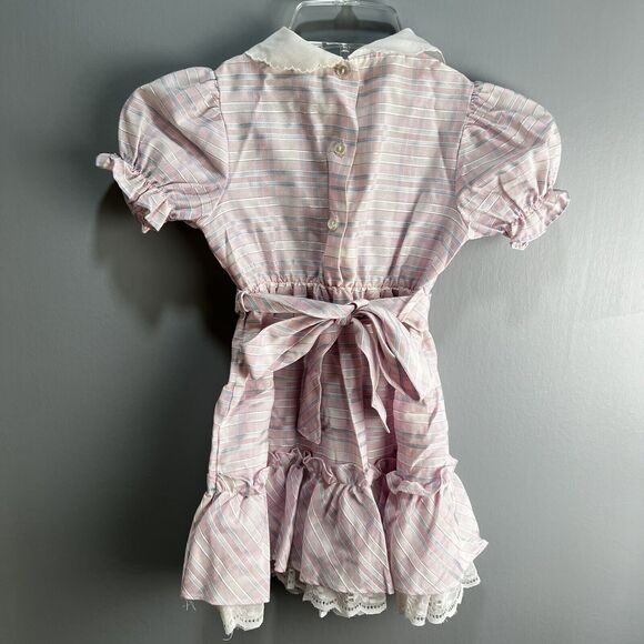 Cuddle Teen Vintage Girls Dress Size 6 Purple Stripes White Collar Union Made - Picture 2 of 7